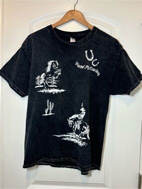Found My Cowboy Black Graphic Tee - Western Horse & Rider Print #419